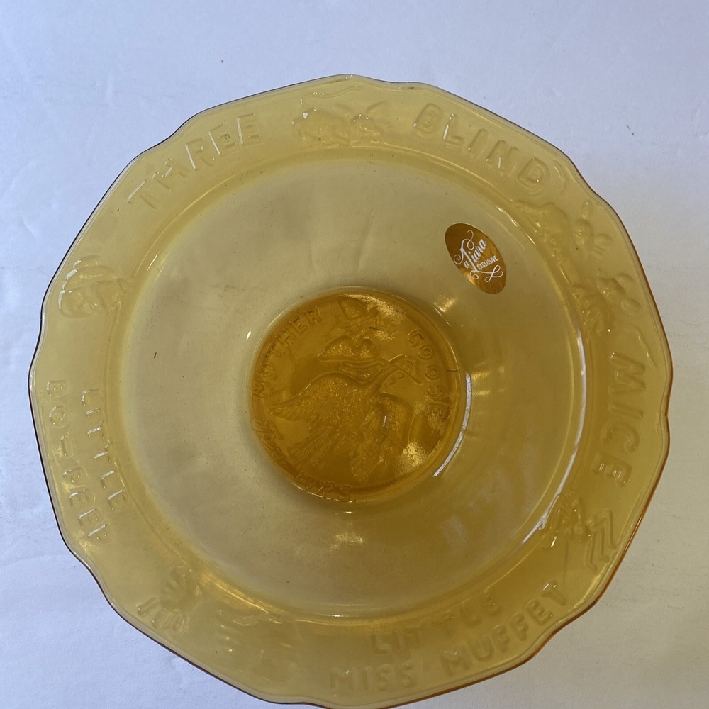 Vtg Amber Nursery Rhymes Childrens Dish Bowl Tiara New W/ Sticker Indiana Glass